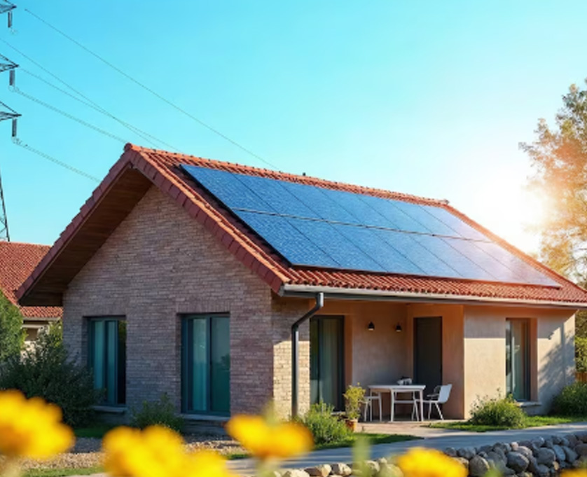Imagem de casa com energia eletrica por placas solares instaladas
