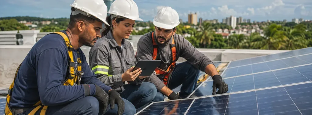 Equipe técnica avaliando projeto de energia solar em imóvel de Manaus