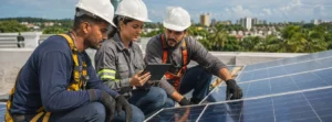 Equipe técnica avaliando projeto de energia solar em imóvel de Manaus